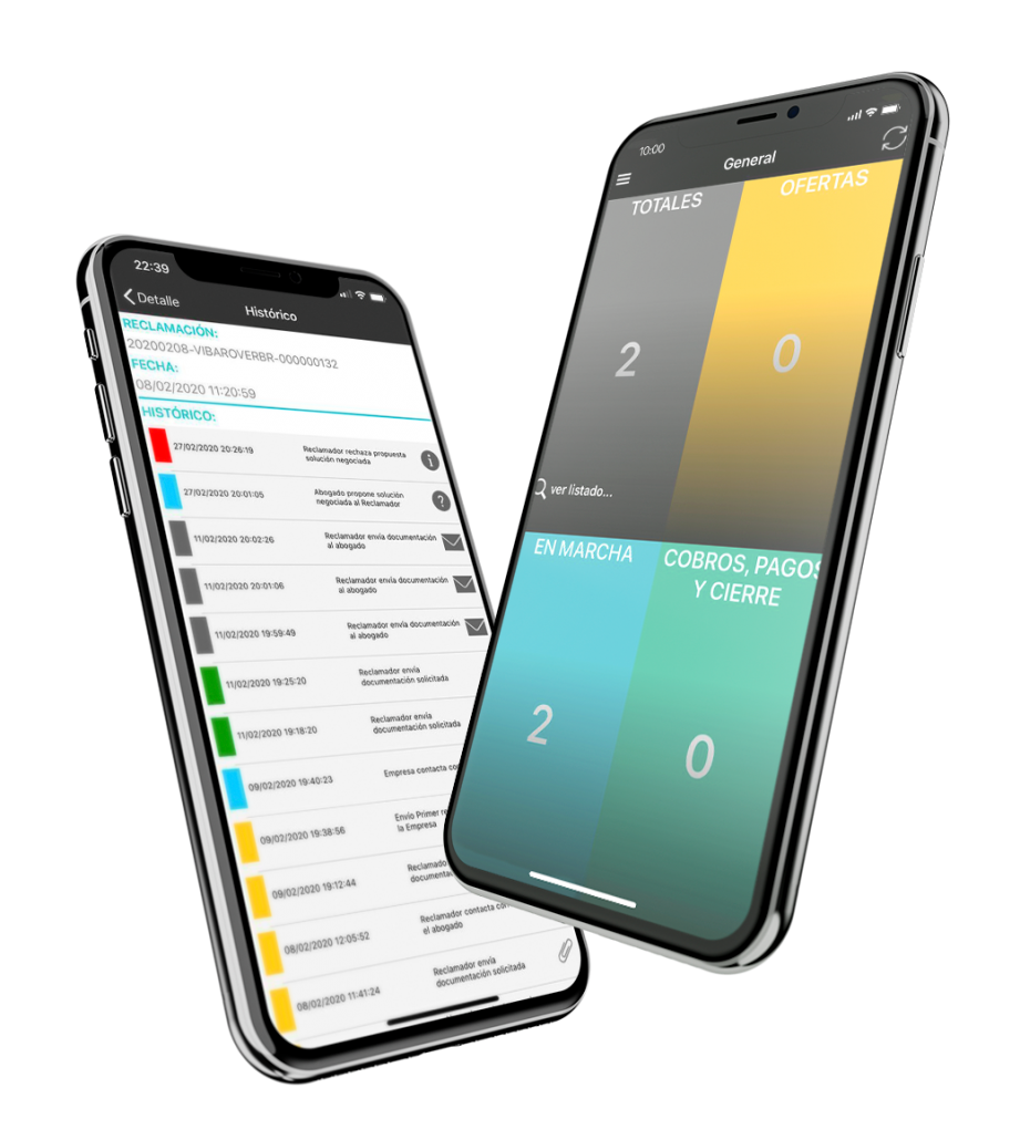 Pantalla menú y de histórico de eventos en iPhone